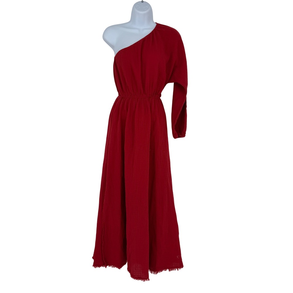 RED CARTER Red One Shoulder Gauze Maxi Dress Boho Beach Vacation Size‎ XS